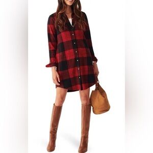 NWT Faherty Legend Sweater Shirt Dress Size S Red Black Buffalo Plaid